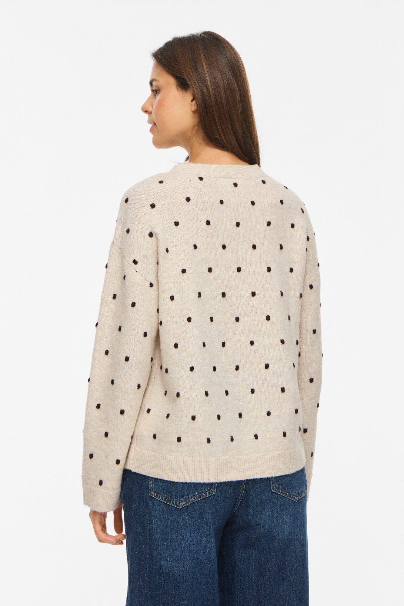 Viliga L/S O-neck Dot striktrøje – Birch